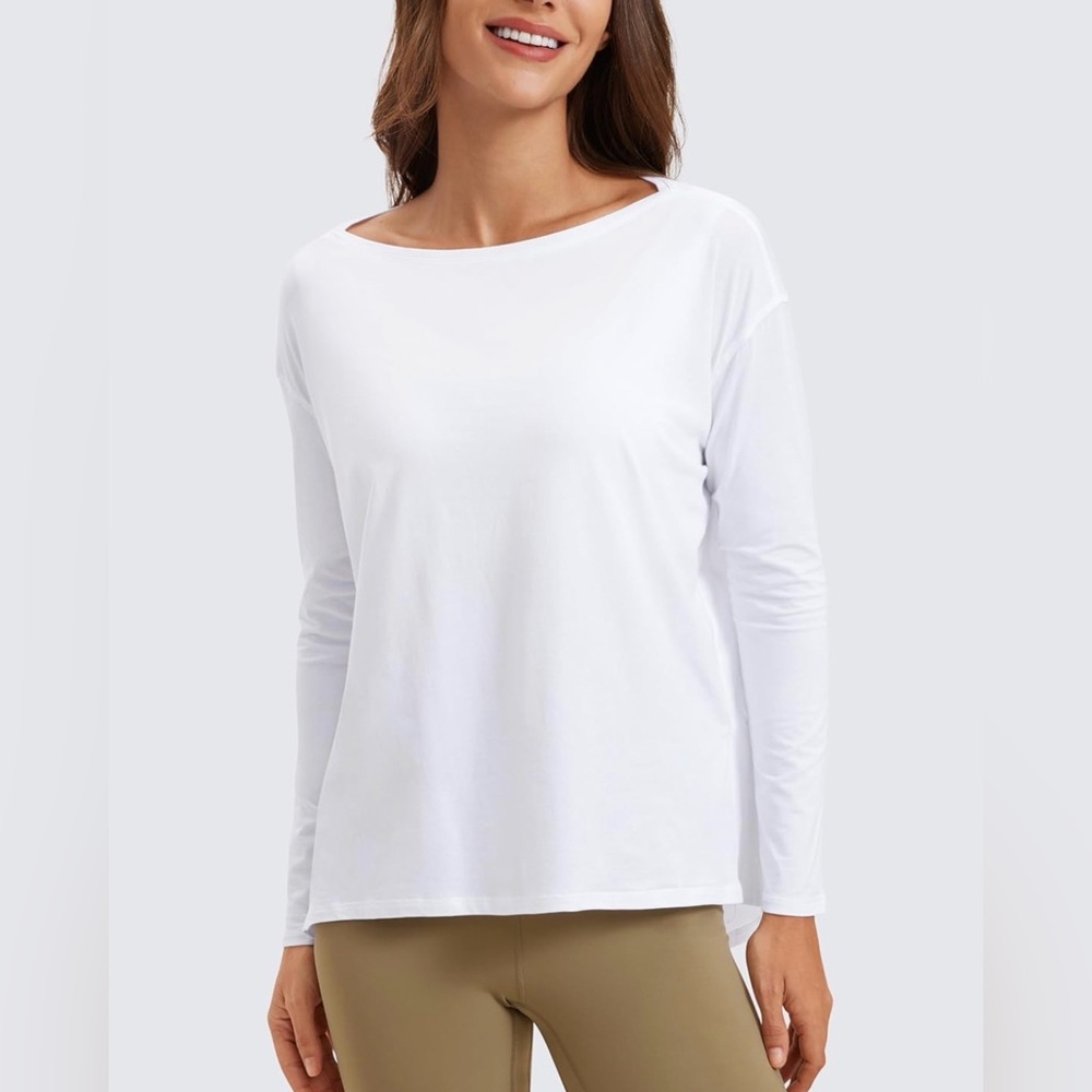 CRZ YOGA Women's Long Sleeve White Tee - Picture 3 of 7